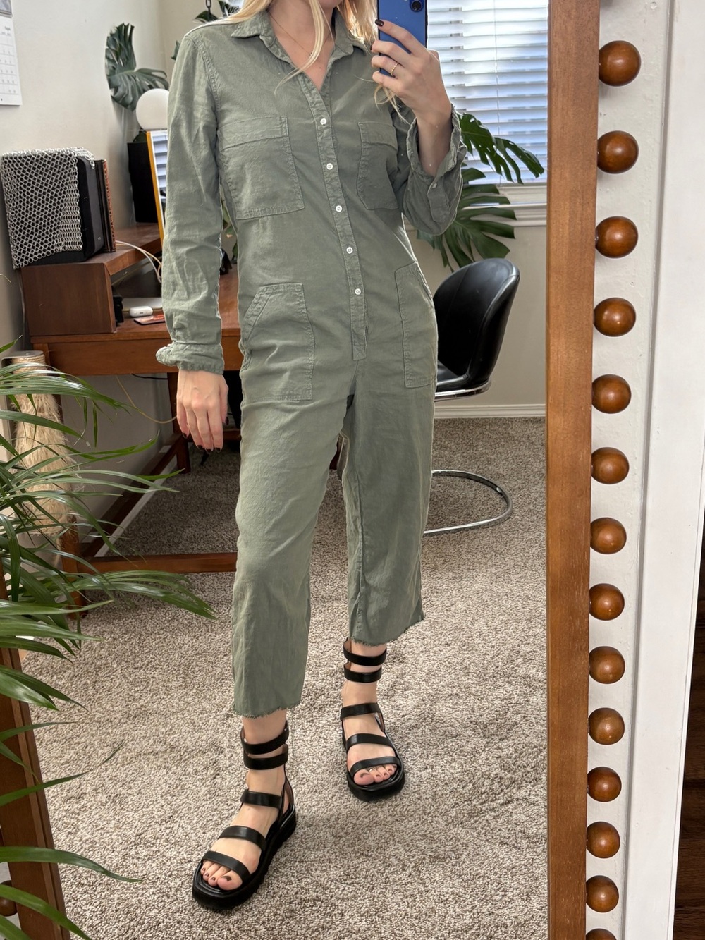 Frank Eileen Northern Ireland Jumpsuit Sage Green Linen Loose Fit Size S or M